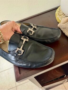 Salvatore Ferragamo Black Leather Bit Slip-On Loafers